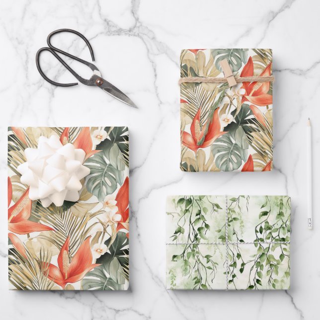 Hoja De Papel De Regalo Naranja Tropical Anthurium Floral Bridal Shower (Anverso)