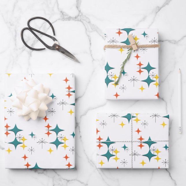 Hoja De Papel De Regalo Naranja turquesa de diamantes de mediados de siglo (Anverso)