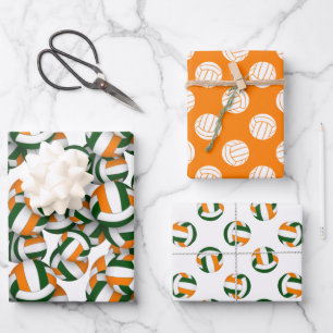 Hoja De Papel De Regalo naranja verde 3 patrones de voleibol de coordinaci