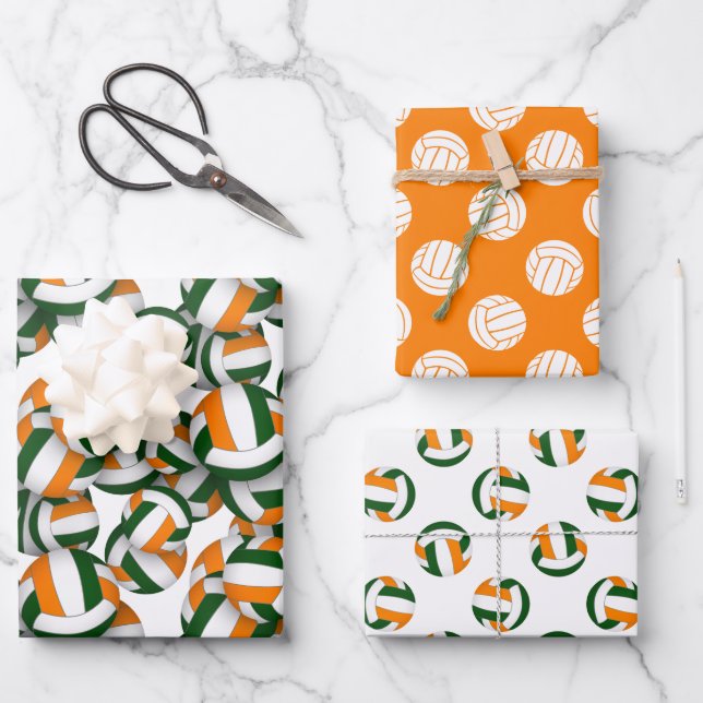 Hoja De Papel De Regalo naranja verde 3 patrones de voleibol de coordinaci (Anverso)
