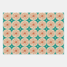 Hoja De Papel De Regalo Naranja Verde azulado de puntos retro-atómicos mod