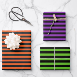 Hoja De Papel De Regalo Naranja verde púrpura franjas negras Halloween