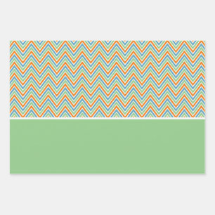 Hoja De Papel De Regalo Naranja Verde y Chevron Azul