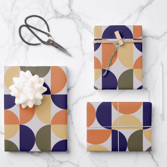 Hoja De Papel De Regalo Naranja y azul del patrón abstracto moderno de med (Anverso)