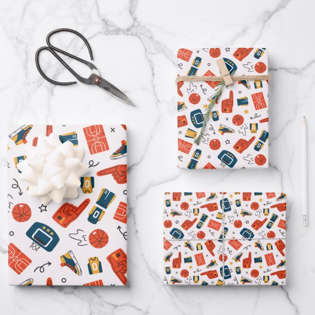Hoja De Papel De Regalo Naranja y baloncesto azul (Anverso)