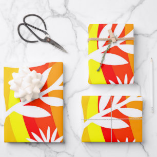 Hoja De Papel De Regalo Naranja y botánico blanco