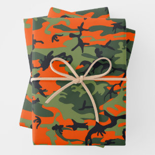 Hoja De Papel De Regalo Naranja y Camuflaje Verde, Ejército