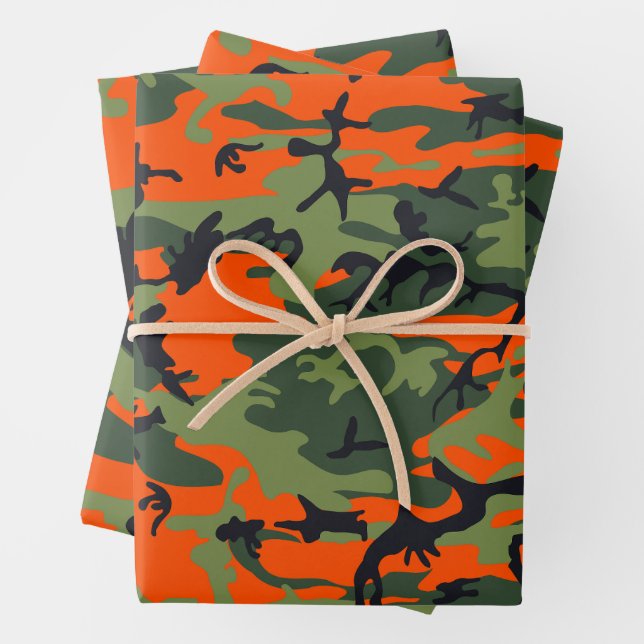Hoja De Papel De Regalo Naranja y Camuflaje Verde, Ejército (In situ)