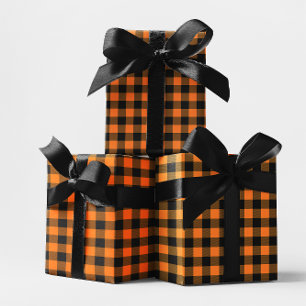 Hoja De Papel De Regalo Naranja y negro Buffalo Plaid Halloween