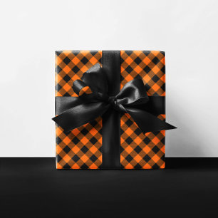 Hoja De Papel De Regalo Naranja y Negro Halloween de Cuadro Búfalo