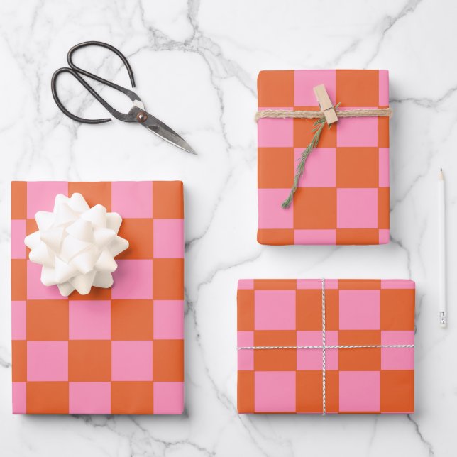 Hoja De Papel De Regalo Naranja y rosa de verificación (Anverso)