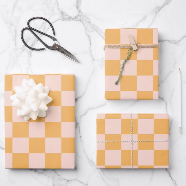 Hoja De Papel De Regalo Naranja y tablero de cheques de seda sin blanquear (Anverso)