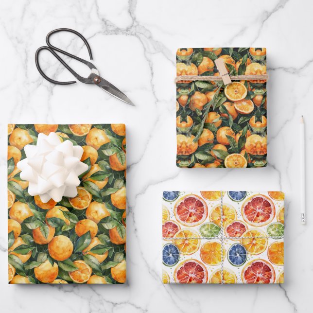 Hoja De Papel De Regalo Naranjas en acuarela: Vibrante arte de cítricos (Anverso)