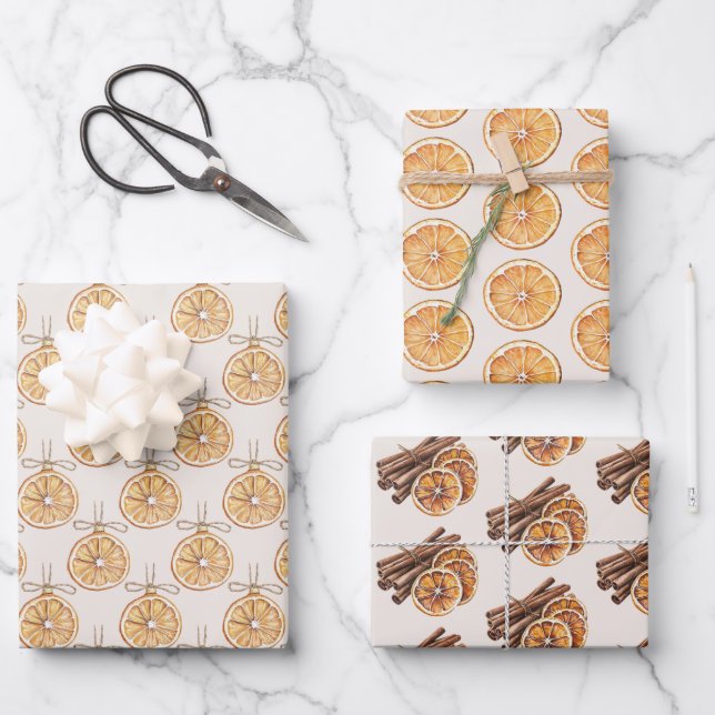 Hoja De Papel De Regalo Naranjas Fruta Navidad Crema Rubor (Anverso)