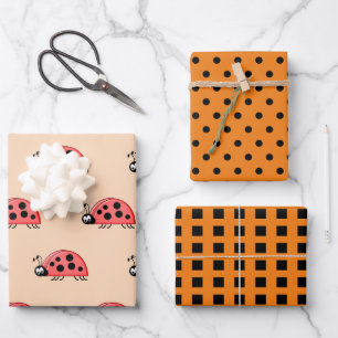 Hoja De Papel De Regalo naranjas y cuadros negros
