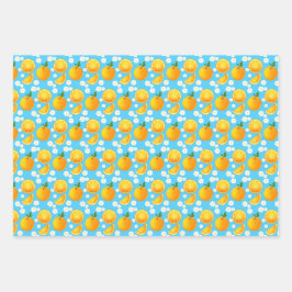 Hoja De Papel De Regalo Naranjas y flores blancas