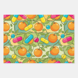 Hoja De Papel De Regalo Naranjas y veterinarios de atención de la salud y