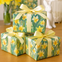 Hoja De Papel De Regalo Narcisos del bosque y flores de Redbud Acuarela