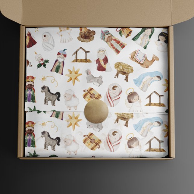 Hoja De Papel De Regalo Natividad de los Navidades cristianos acuarelas (Subido por el creador)