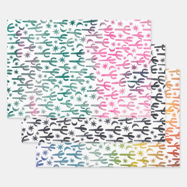 Hoja De Papel De Regalo Naturaleza de la acuarela del desierto de Saguaro  (Set)