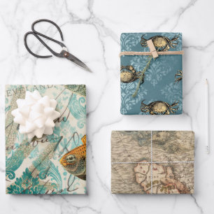 Hoja De Papel De Regalo Náutica vintage antigua