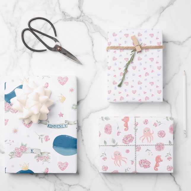 Hoja De Papel De Regalo Nautical de ballena personalizada (Anverso)