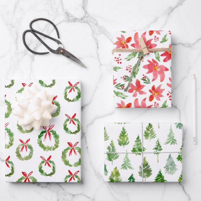 Hoja De Papel De Regalo Navidad Acuarela Elegante (Anverso)