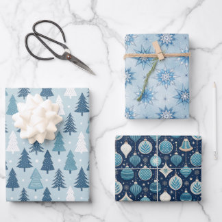 Hoja De Papel De Regalo Navidad Azul Nórdica