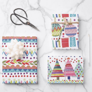 Hoja De Papel De Regalo Navidad caprichosa pintada a mano en colores