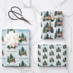 Hoja De Papel De Regalo Navidad Ciervo Acuarela