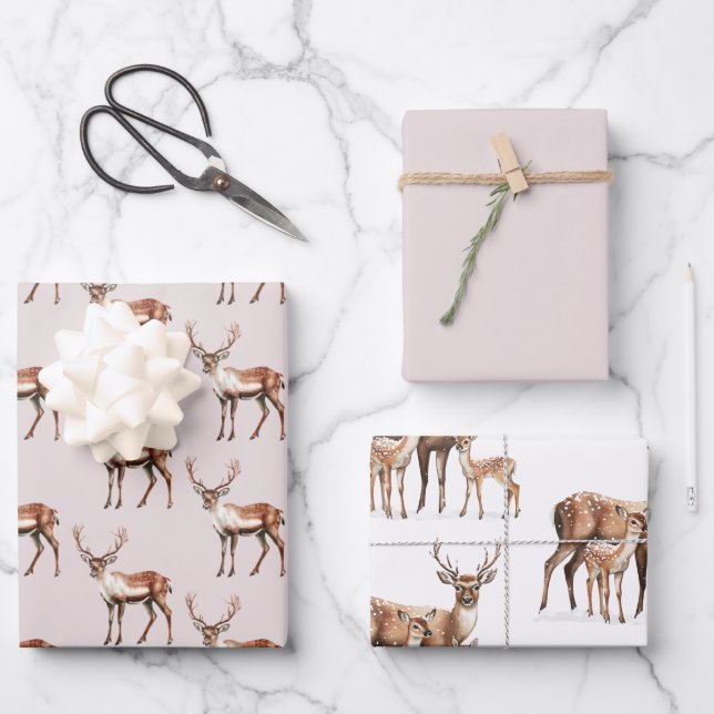 Hoja De Papel De Regalo Navidad Ciervo Alce (Anverso)