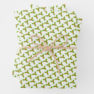 Hoja De Papel De Regalo Navidad con Acebo y Bayas Dibujada a Mano Festivo 