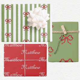 Hoja De Papel De Regalo Navidad con Lazo y Rayas 