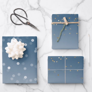 Hoja De Papel De Regalo Navidad Confeti Brillo Dorado Bokeh Blanco Azul