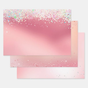Hoja De Papel De Regalo Navidad Confeti Brillo Plateado Rosa