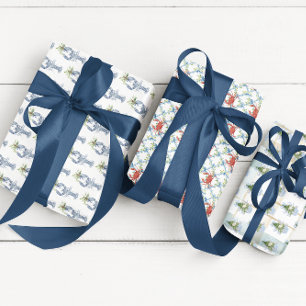 Hoja De Papel De Regalo Navidad Costera   Navidad en Acuarela