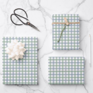 Hoja De Papel De Regalo Navidad de Cuadros Azules y Verdes