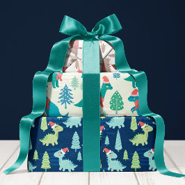 Hoja De Papel De Regalo Navidad de dinosaurio lindo de Navidad