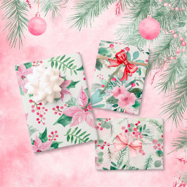Hoja De Papel De Regalo Navidad de la cosecha floral rosa