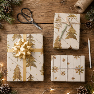 Hoja De Papel De Regalo Navidad de Oro Rústico