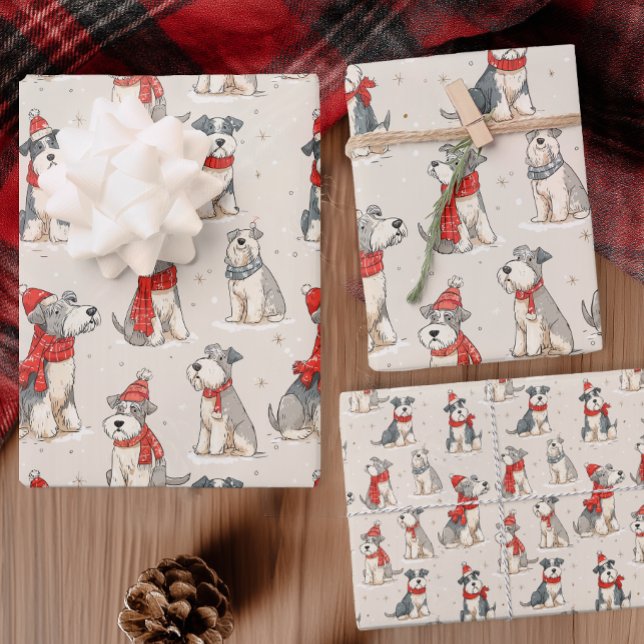Hoja De Papel De Regalo Navidad de Perro Adorable (Cute Christmas Schnauzer Gift Wrap for Pet Lovers)