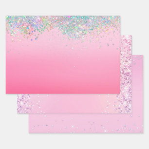 Hoja De Papel De Regalo Navidad de purpurina brillante plateada rosa