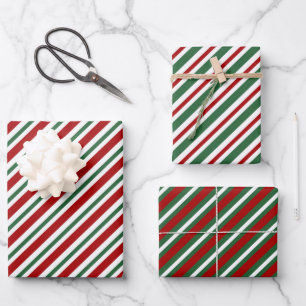Hoja De Papel De Regalo Navidad Elegante Rayas Rojas y Verdes