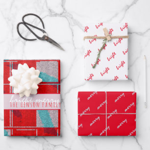 Hoja De Papel De Regalo Navidad Familiar de Punto Rojo Brillante