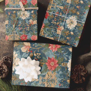Hoja De Papel De Regalo Navidad Floral Elegante