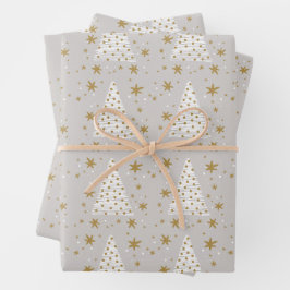 Hoja De Papel De Regalo Navidad Ilustrada Dorada Blanca Elegante Sencilla