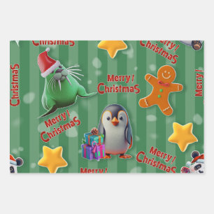 Hoja De Papel De Regalo Navidad Mágica: Amigos Animales en 3D