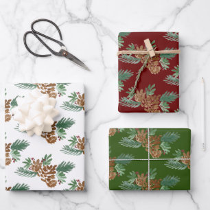 Hoja De Papel De Regalo Navidad Mano Pinceles Acuarela Piñas Verdor Baya