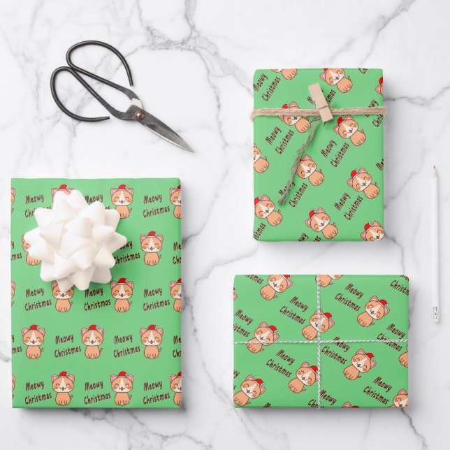 Hoja De Papel De Regalo Navidad Meowy (Anverso)