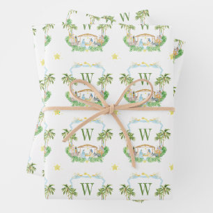 Hoja De Papel De Regalo Navidad Monograma Cresta Natividad Acuarela
